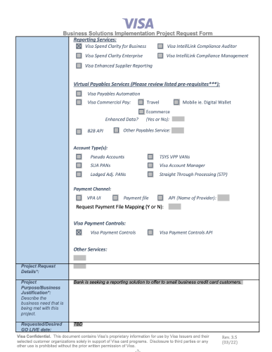 Legacy Business Solutions Implementation Project Request form